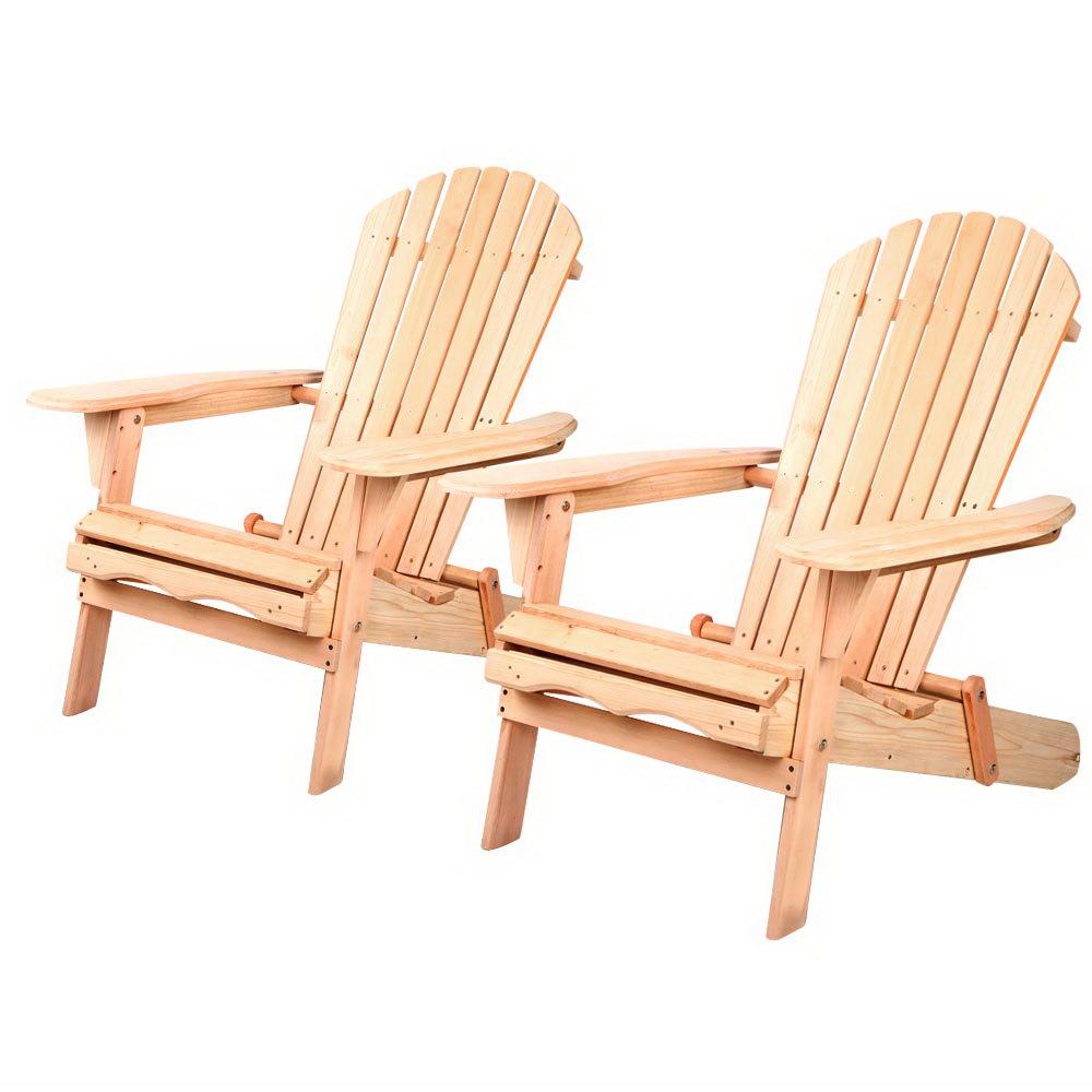 Set of 2 Wooden Adirondack Outdoor Chairs – Natural