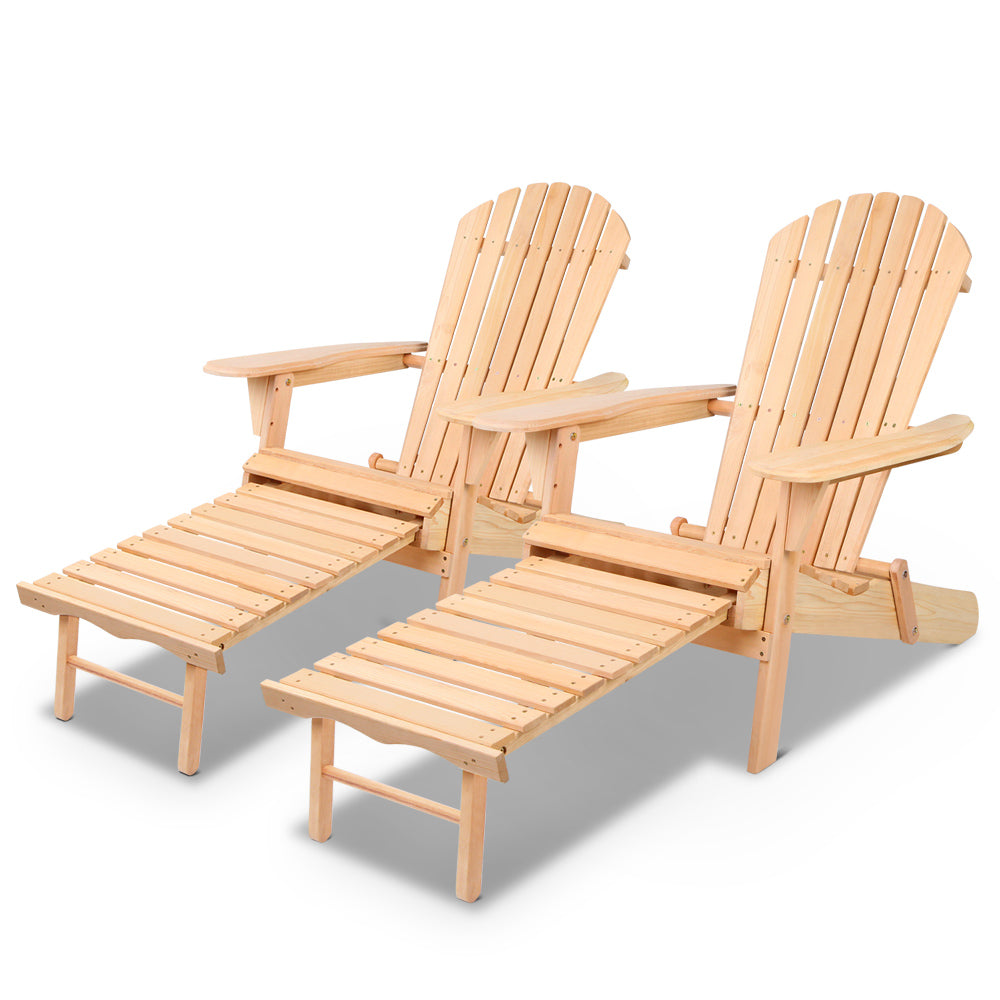 Adirondack Outdoor Chair and Ottoman Set – Natural Wooden Lounge