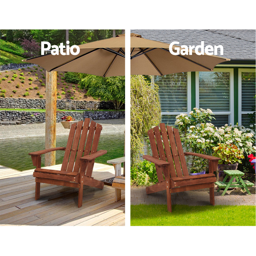 3 Piece Adirondack Outdoor Table and Chairs Set – Brown Timber