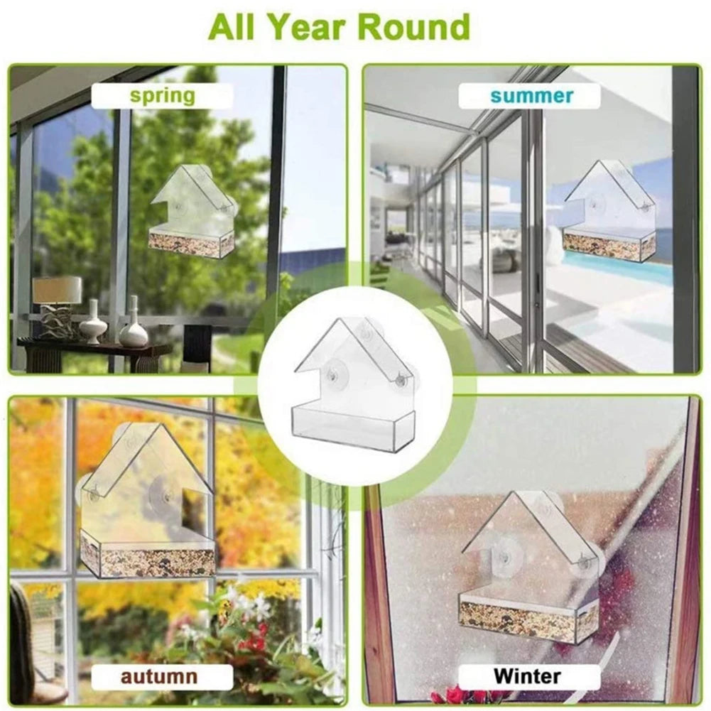 Smart Bird Feeder Acrylic with Camera Bird House Pet Feeder Transparent 1080P HD Easy Installation for Outdoor Garden