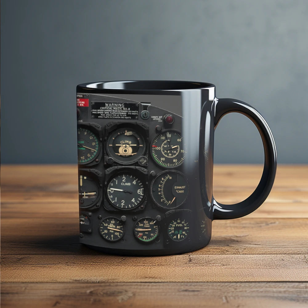Aerospace aircraft various instrument panels coffee mug black ceramic coffee mug astronaut friend gift