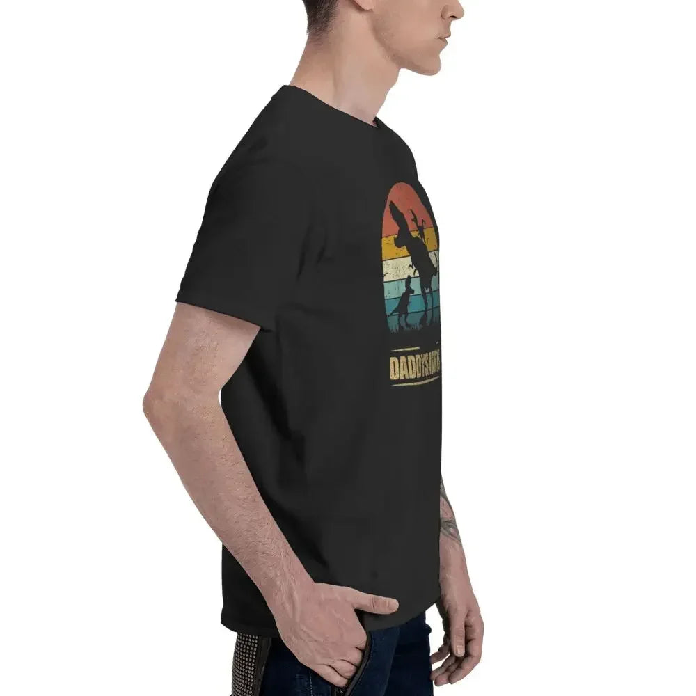 HOT SALE Daddy Dinosaur Daddysaurus Two Kids Gift For Dad T-shirt Men's Oversized T Shirt Men crew Neck Summer Shirts Tops