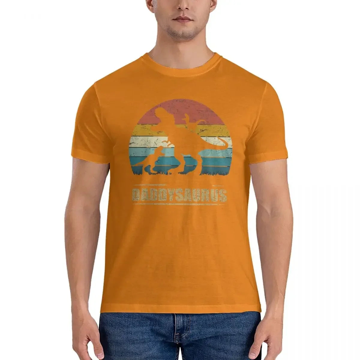 HOT SALE Daddy Dinosaur Daddysaurus Two Kids Gift For Dad T-shirt Men's Oversized T Shirt Men crew Neck Summer Shirts Tops