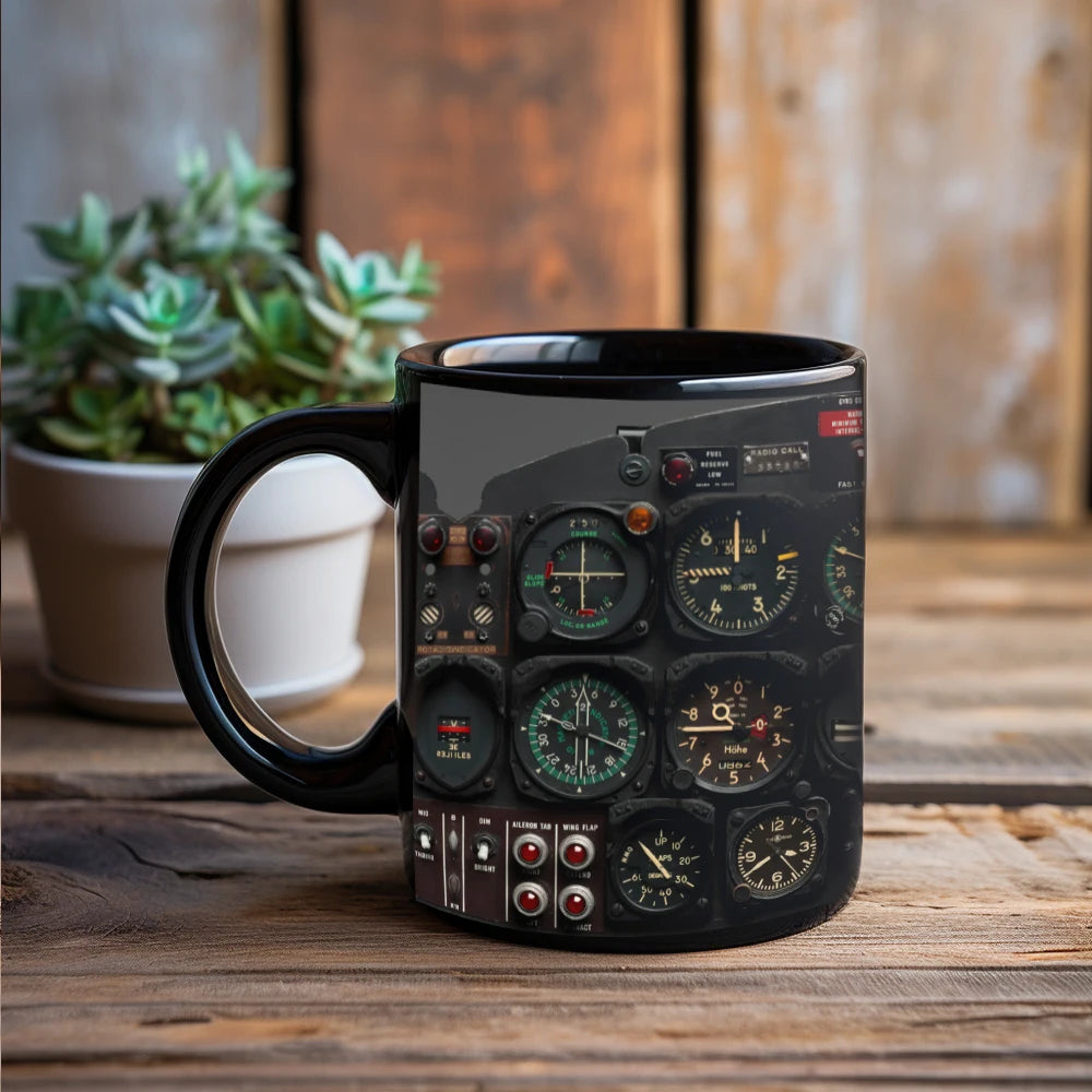 Aerospace aircraft various instrument panels coffee mug black ceramic coffee mug astronaut friend gift