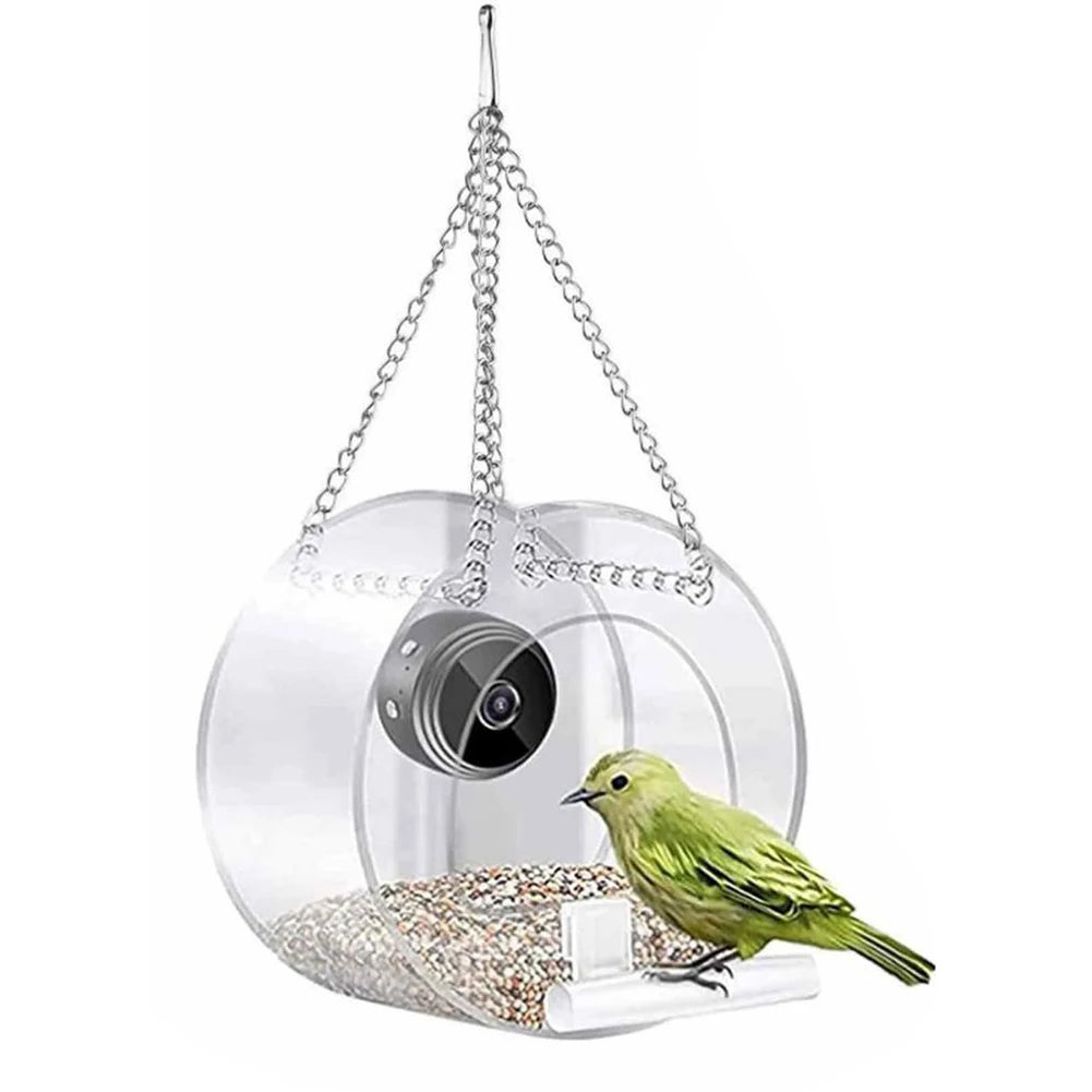 Smart Bird Feeder Acrylic with Camera Bird House Pet Feeder Transparent 1080P HD Easy Installation for Outdoor Garden