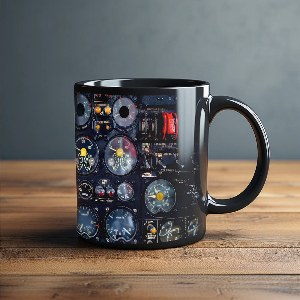 Aerospace aircraft various instrument panels coffee mug black ceramic coffee mug astronaut friend gift