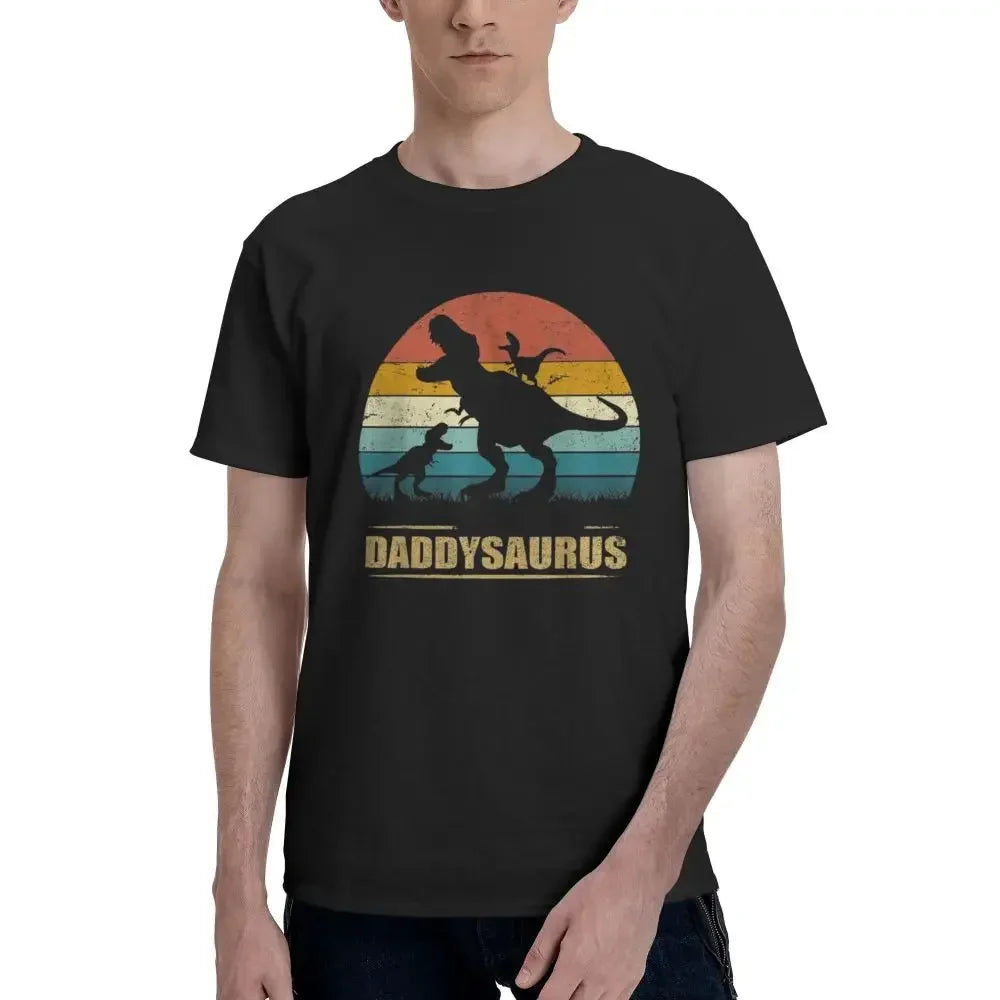 HOT SALE Daddy Dinosaur Daddysaurus Two Kids Gift For Dad T-shirt Men's Oversized T Shirt Men crew Neck Summer Shirts Tops