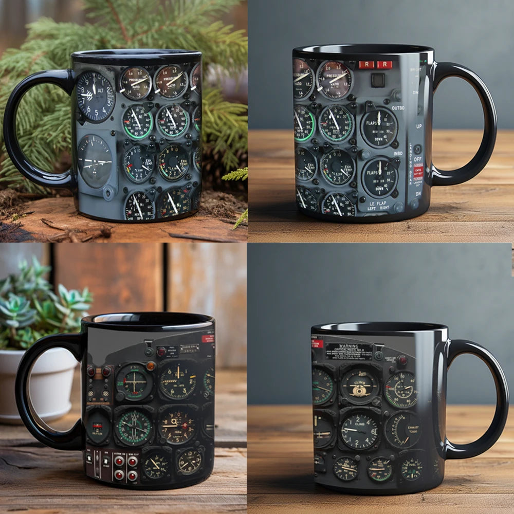 Aerospace aircraft various instrument panels coffee mug black ceramic coffee mug astronaut friend gift