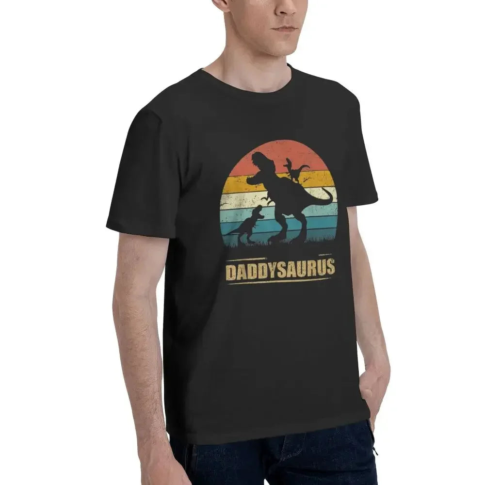 HOT SALE Daddy Dinosaur Daddysaurus Two Kids Gift For Dad T-shirt Men's Oversized T Shirt Men crew Neck Summer Shirts Tops