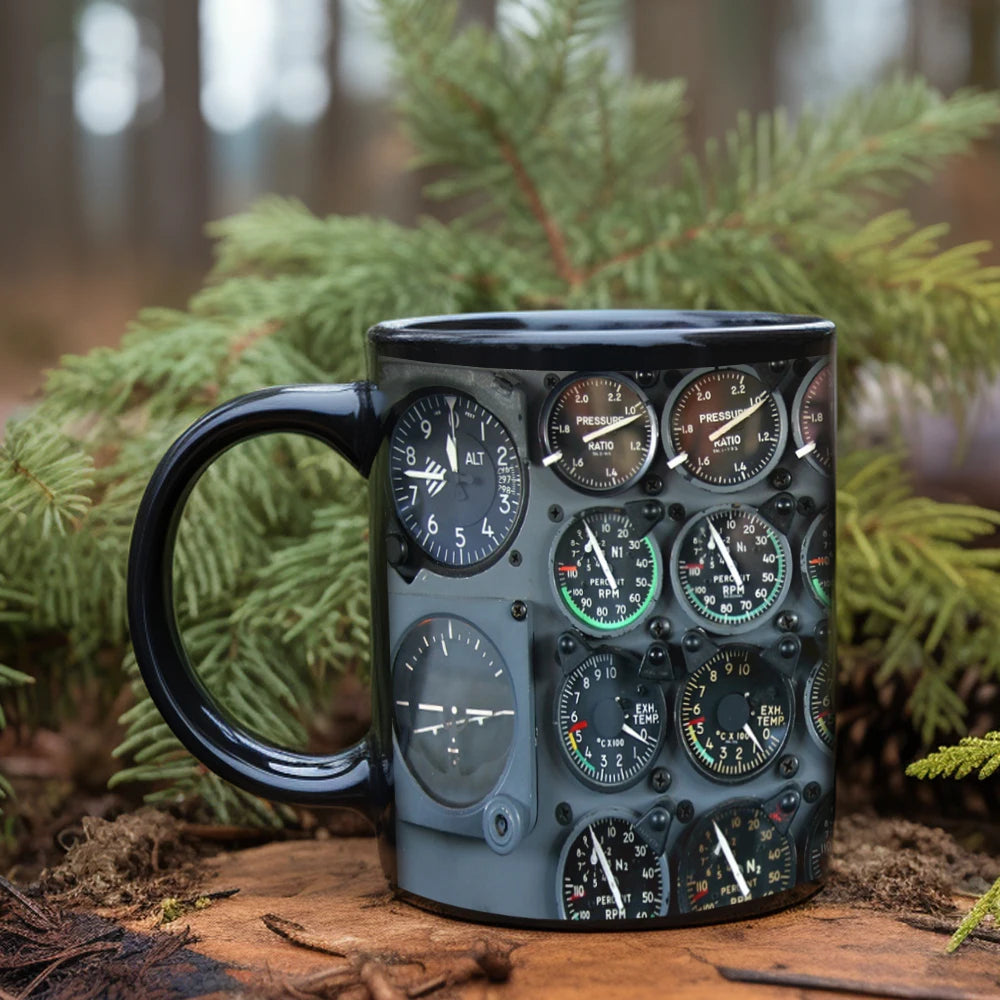 Aerospace aircraft various instrument panels coffee mug black ceramic coffee mug astronaut friend gift