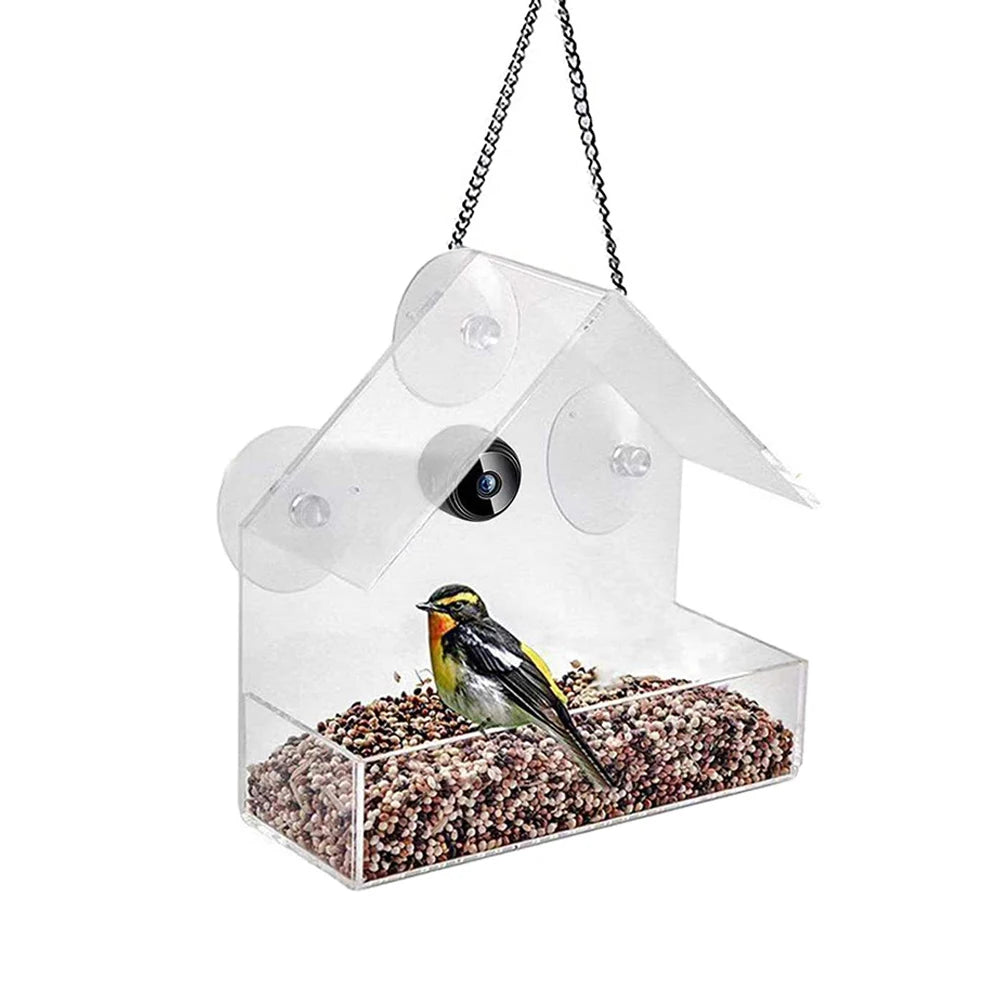 Smart Bird Feeder Acrylic with Camera Bird House Pet Feeder Transparent 1080P HD Easy Installation for Outdoor Garden