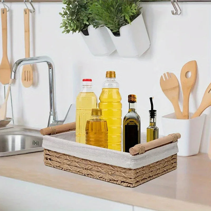 1pc Bathroom and Kitchen Basket - Small Wicker Organizer for Countertops - Round Paper Rope Butter Butter container ceramic