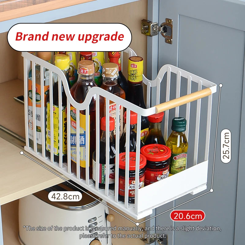 Kitchen Under Sink Sliding Spice Storage Shelf Household Narrow Steel Cabinet Organizers Pull-out Rack for Bathroom Accessories