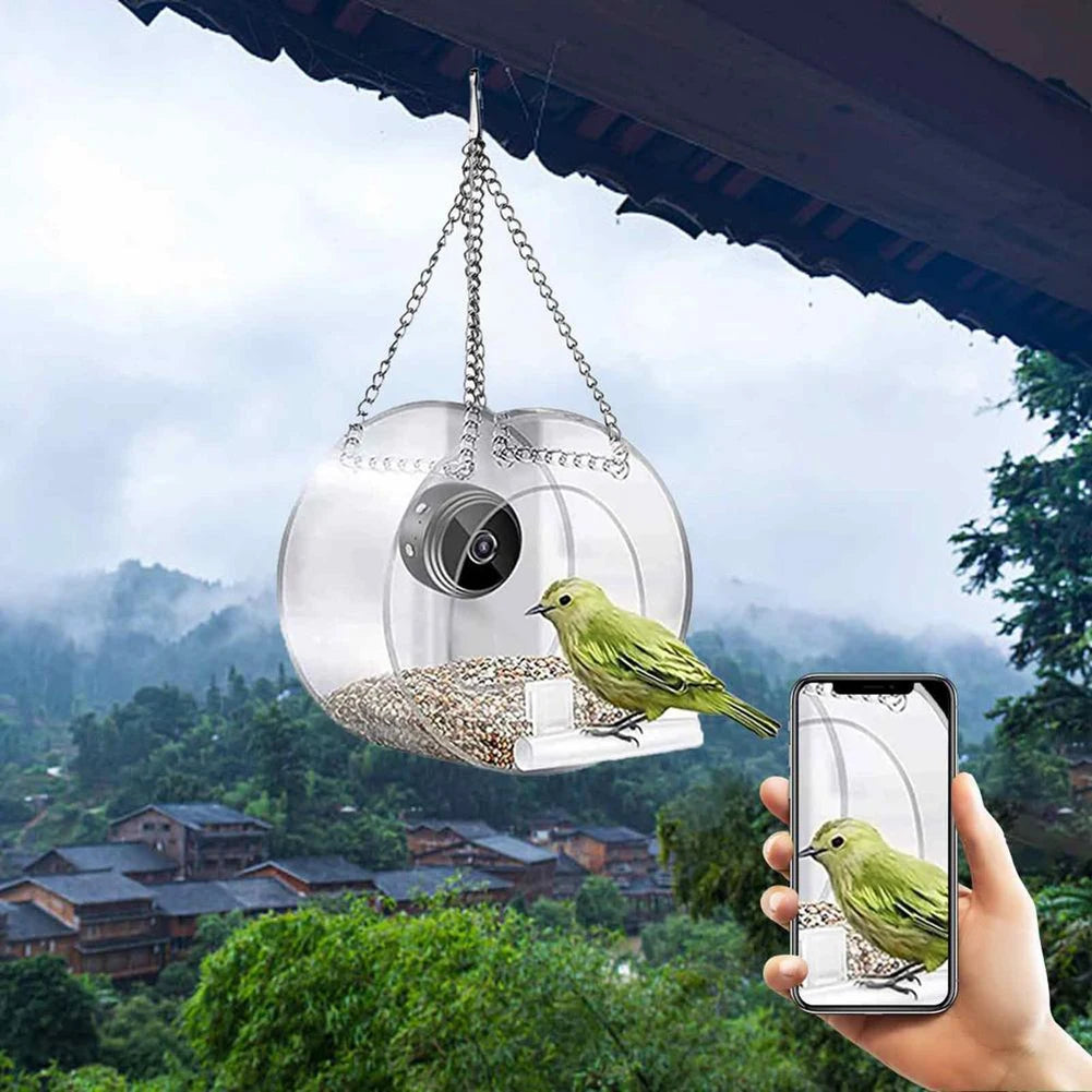 Smart Bird Feeder Acrylic with Camera Bird House Pet Feeder Transparent 1080P HD Easy Installation for Outdoor Garden