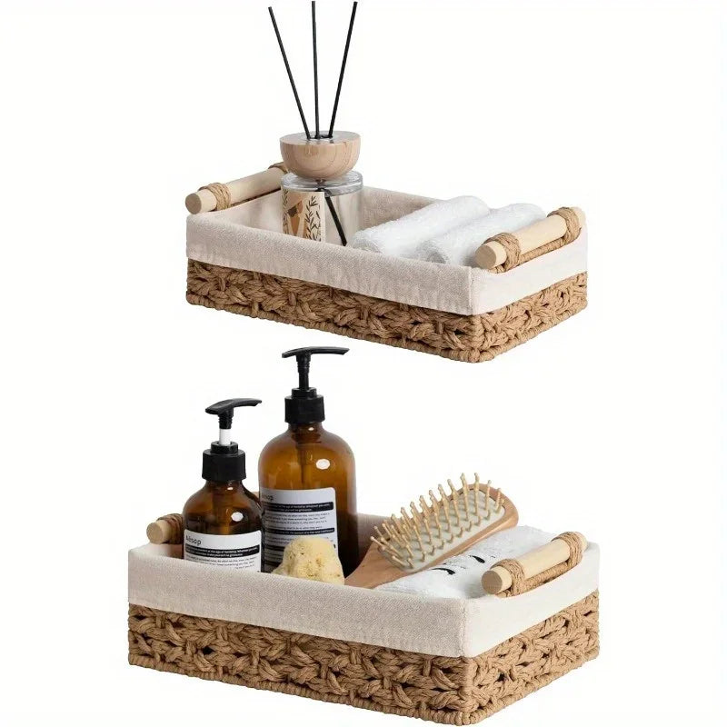 1pc Bathroom and Kitchen Basket - Small Wicker Organizer for Countertops - Round Paper Rope Butter Butter container ceramic