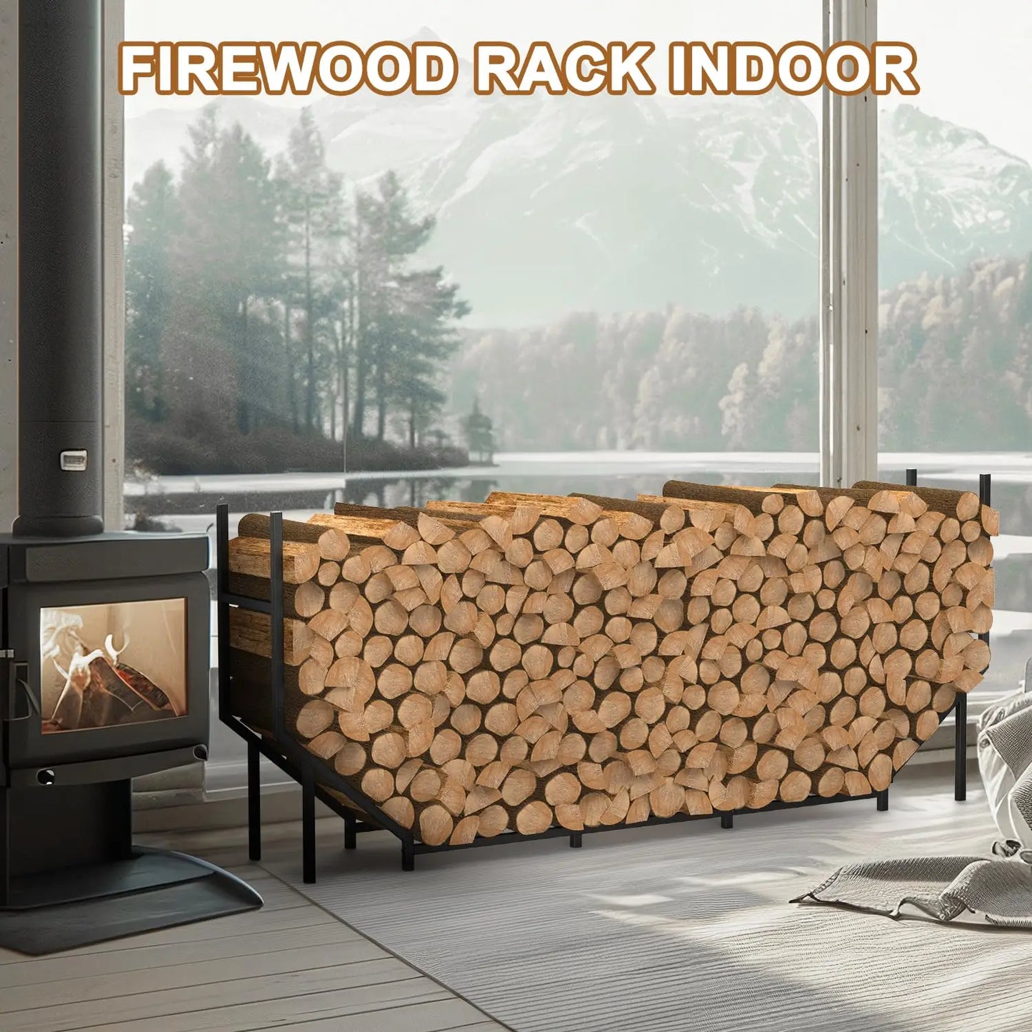 5.9ft Outdoor Indoor Heavy Duty Metal Firewood Rack Holder,Adjustable Stacker Fireplace Organizer Log Storage All Seasons 