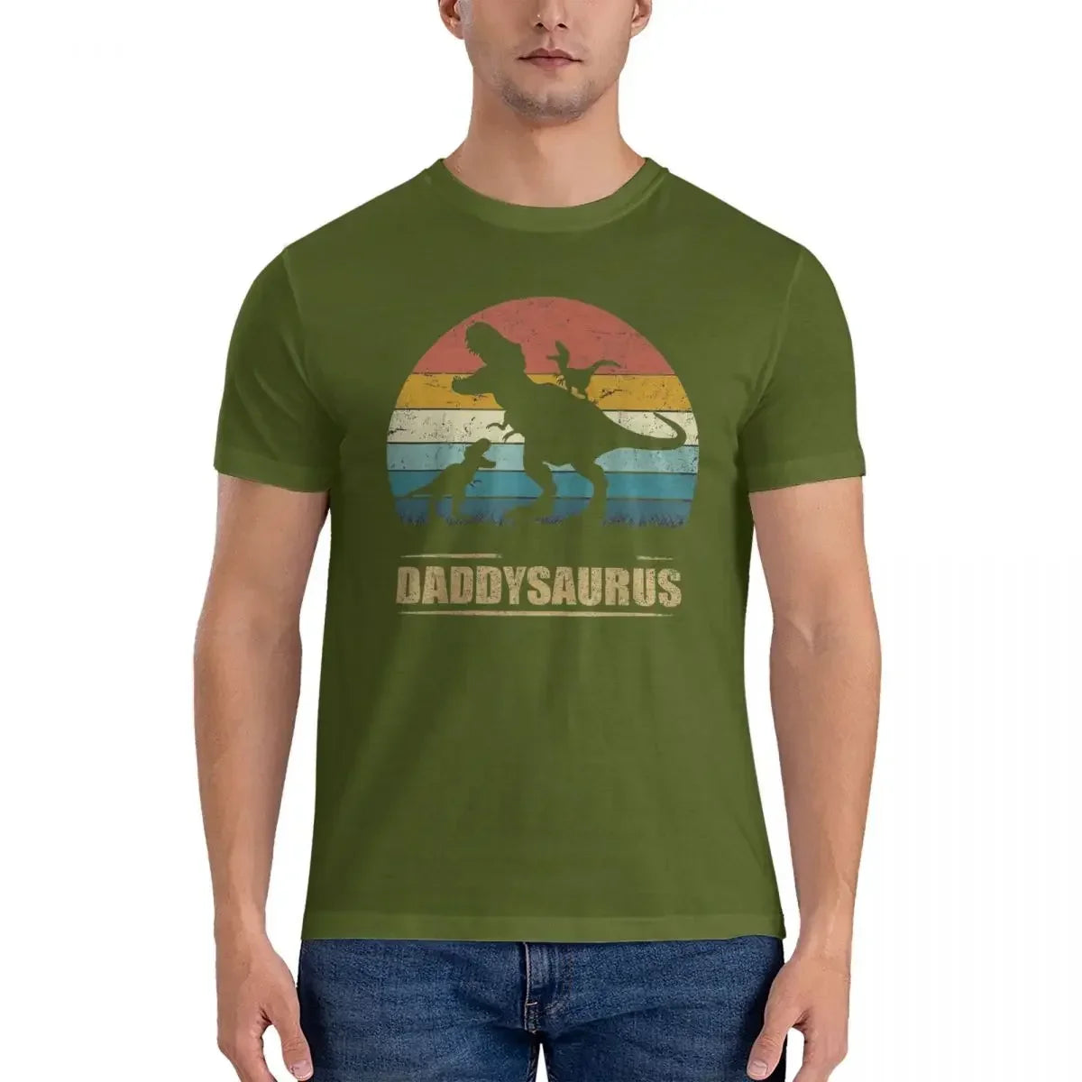 HOT SALE Daddy Dinosaur Daddysaurus Two Kids Gift For Dad T-shirt Men's Oversized T Shirt Men crew Neck Summer Shirts Tops