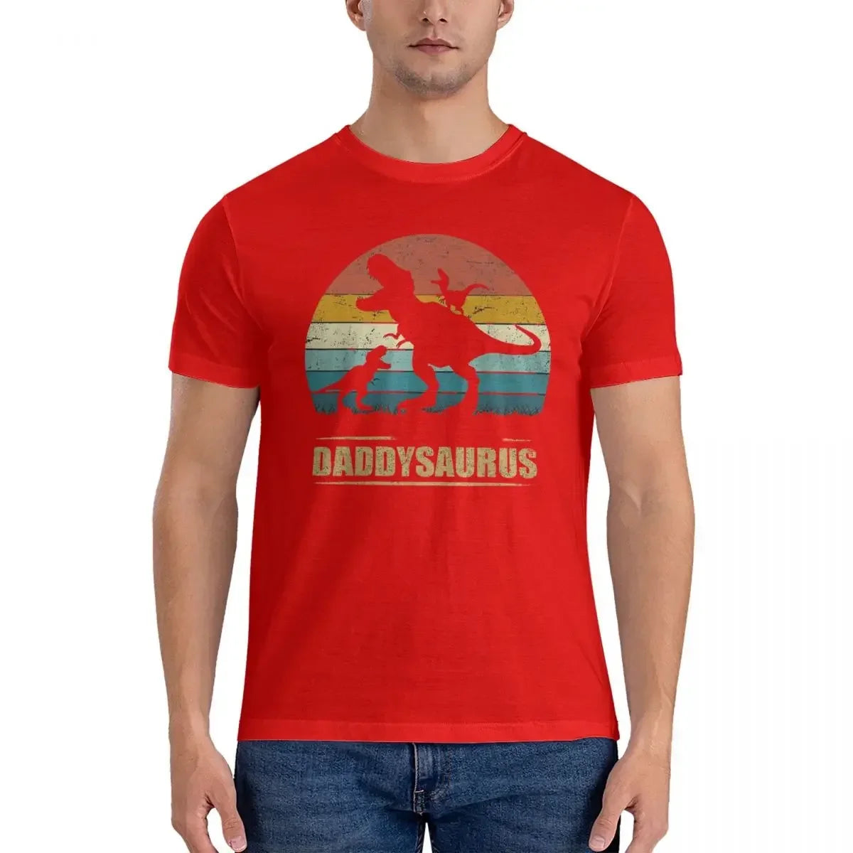 HOT SALE Daddy Dinosaur Daddysaurus Two Kids Gift For Dad T-shirt Men's Oversized T Shirt Men crew Neck Summer Shirts Tops