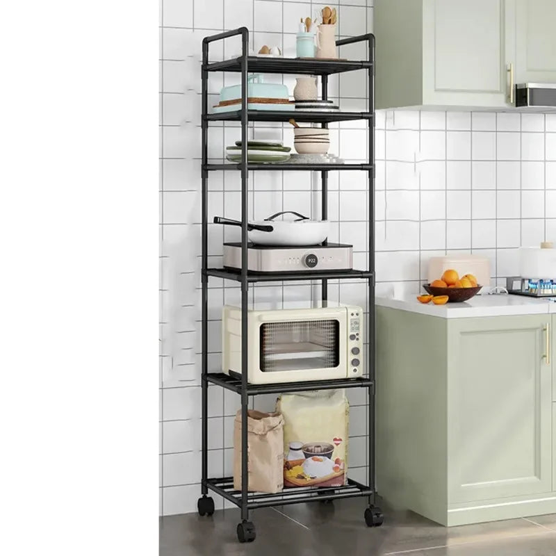 4/6-Layer Kitchen Storage Rack Floor-Standing Bathroom Storage Shelves with Pulleys Trolley Rack Household Organization Racks