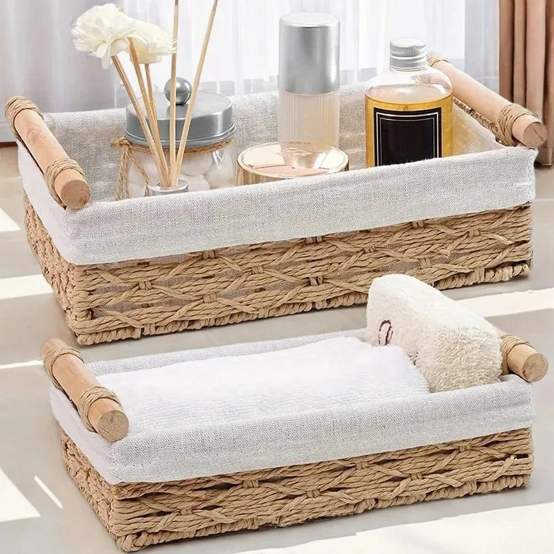 1pc Bathroom and Kitchen Basket - Small Wicker Organizer for Countertops - Round Paper Rope Butter Butter container ceramic