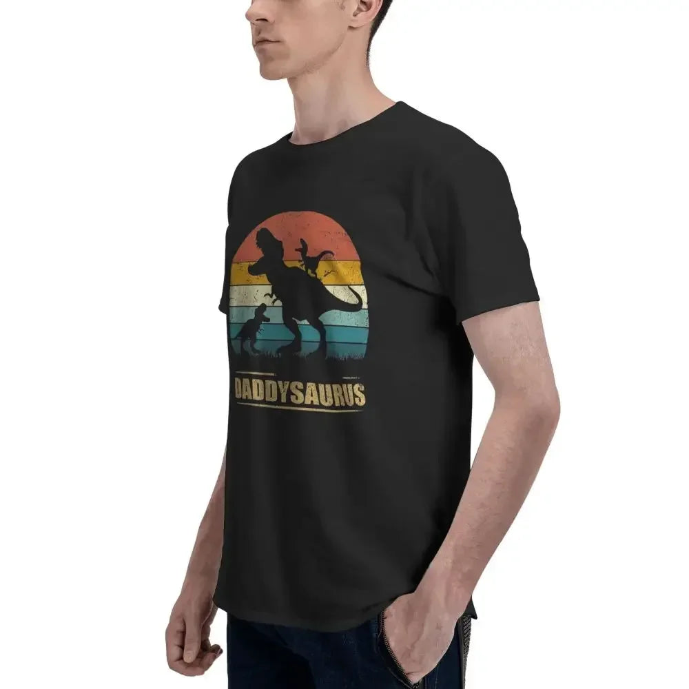 HOT SALE Daddy Dinosaur Daddysaurus Two Kids Gift For Dad T-shirt Men's Oversized T Shirt Men crew Neck Summer Shirts Tops