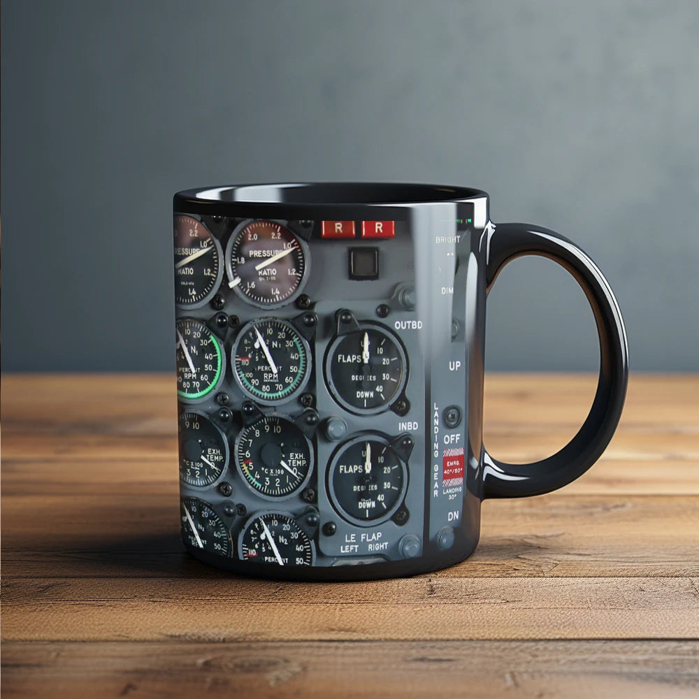 Aerospace aircraft various instrument panels coffee mug black ceramic coffee mug astronaut friend gift