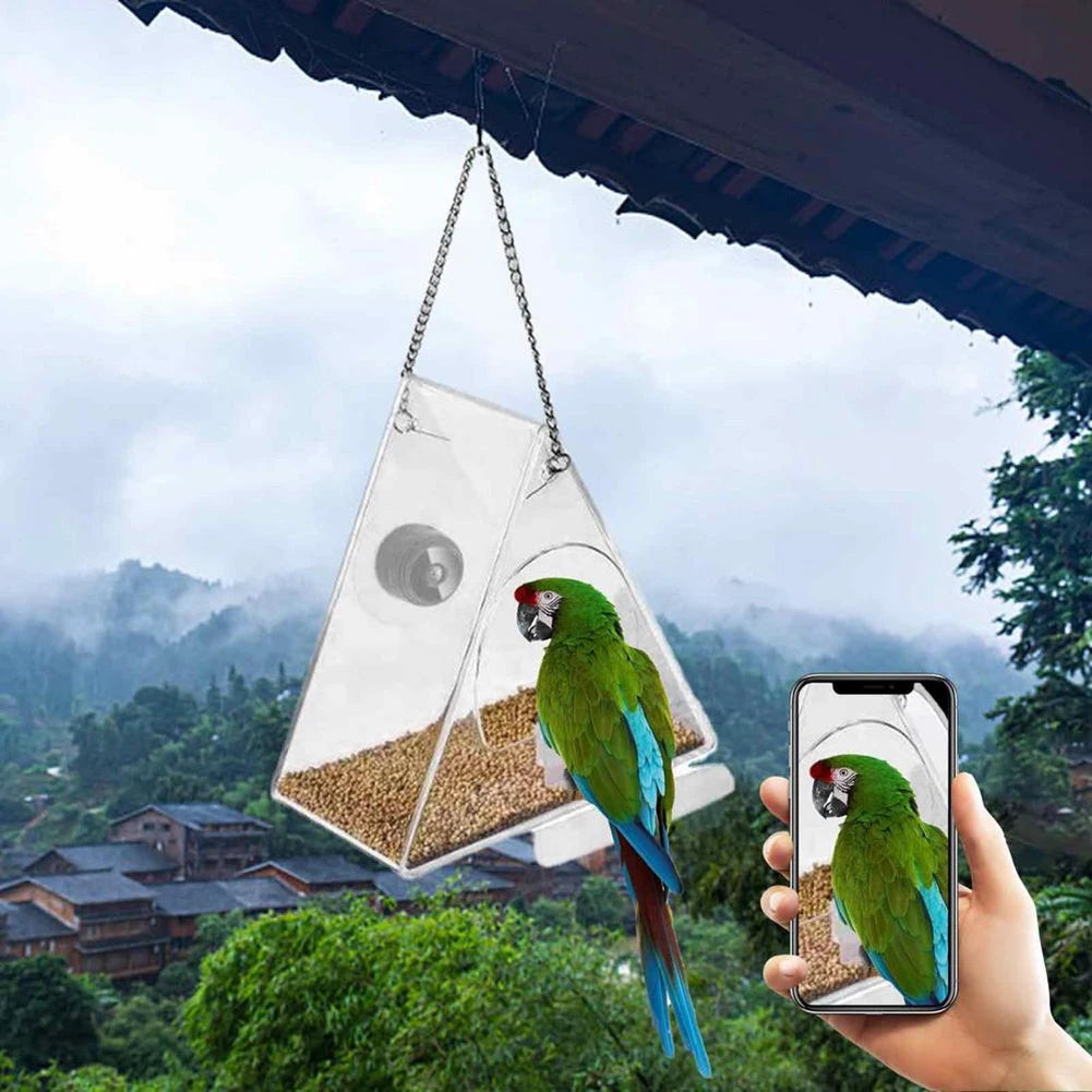 Smart Bird Feeder Acrylic with Camera Bird House Pet Feeder Transparent 1080P HD Easy Installation for Outdoor Garden