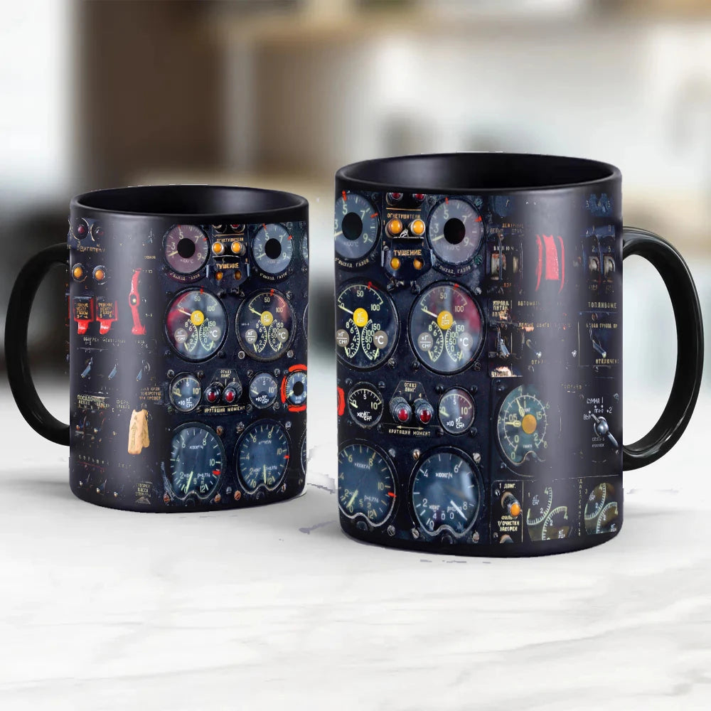 Aerospace aircraft various instrument panels coffee mug black ceramic coffee mug astronaut friend gift