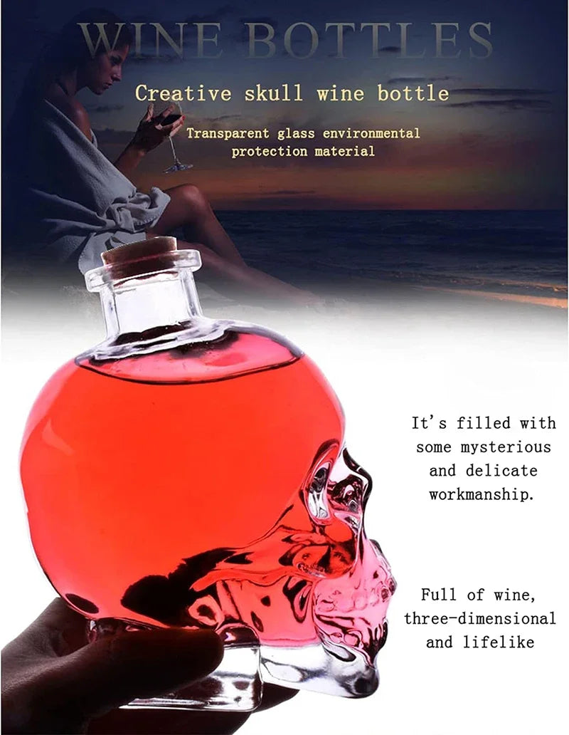 Skull Mason Jar for Vodka Skull Decanter, Lead-Free Glass Crystal 3D Skull Bottle with Cork Stopper