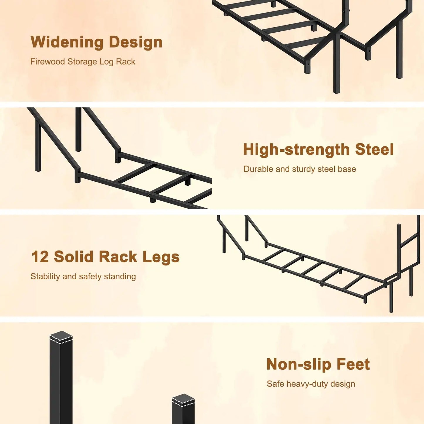 5.9ft Outdoor Indoor Heavy Duty Metal Firewood Rack Holder,Adjustable Stacker Fireplace Organizer Log Storage All Seasons 