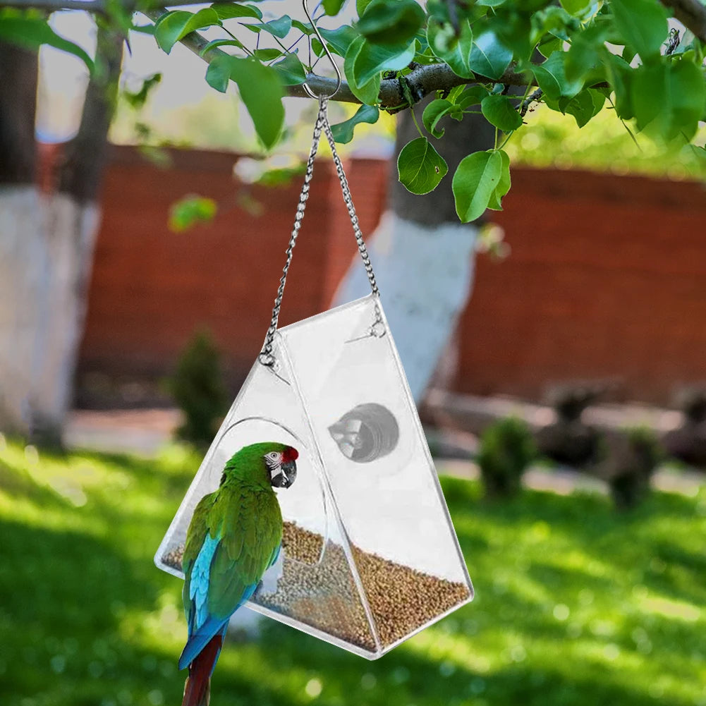 Smart Bird Feeder Acrylic with Camera Bird House Pet Feeder Transparent 1080P HD Easy Installation for Outdoor Garden