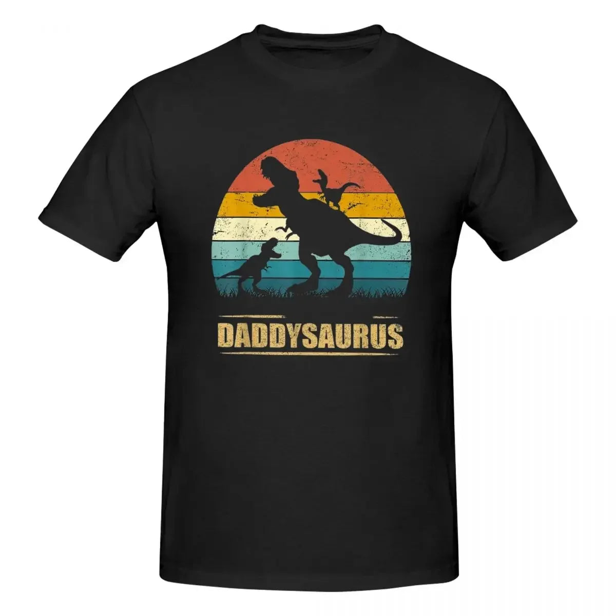 HOT SALE Daddy Dinosaur Daddysaurus Two Kids Gift For Dad T-shirt Men's Oversized T Shirt Men crew Neck Summer Shirts Tops