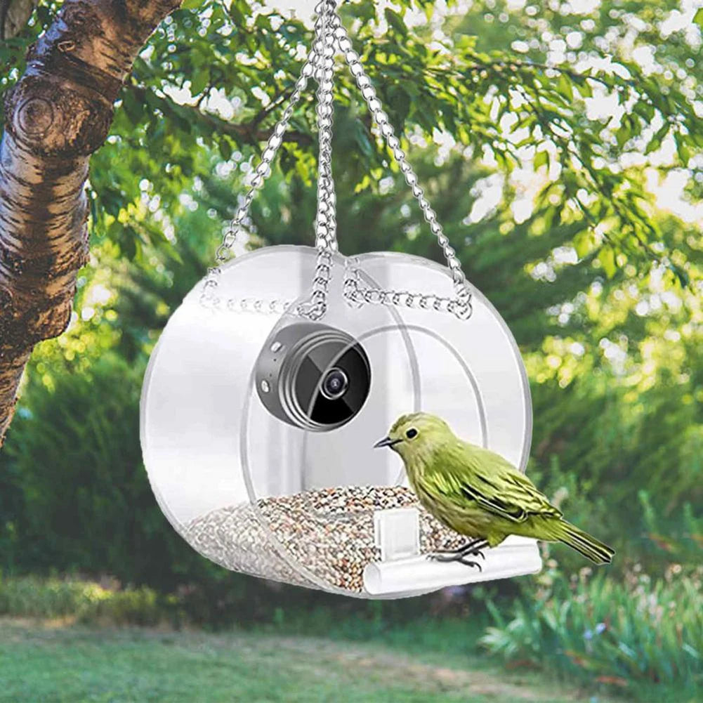 Smart Bird Feeder Acrylic with Camera Bird House Pet Feeder Transparent 1080P HD Easy Installation for Outdoor Garden