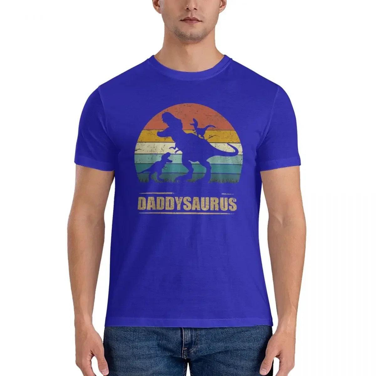 HOT SALE Daddy Dinosaur Daddysaurus Two Kids Gift For Dad T-shirt Men's Oversized T Shirt Men crew Neck Summer Shirts Tops