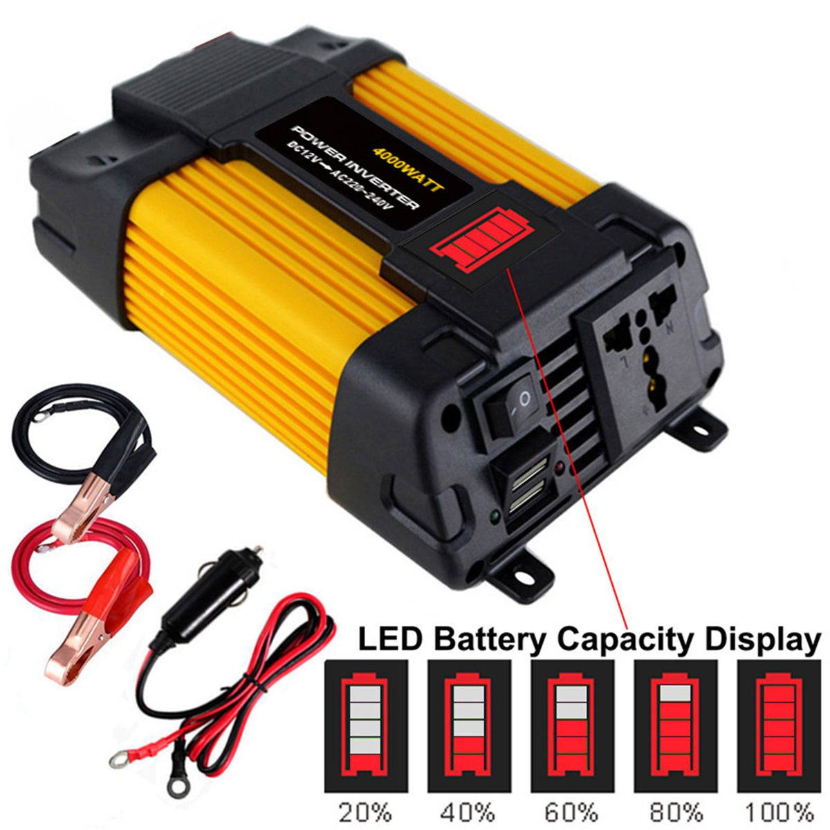 4000W Peak Modified Sine Wave Power Inverter 12V DC to 220V AC