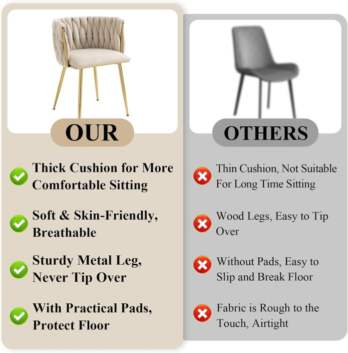 Set of Ivory Velvet Dining Chairs – Gold Legs