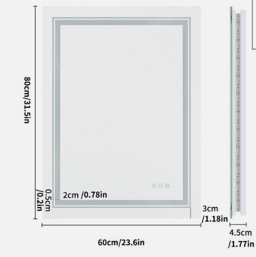 Miroir mural rectangulaire sans cadre à LED pour salon/salle de bain Interior Ave - 80 x 60 cm