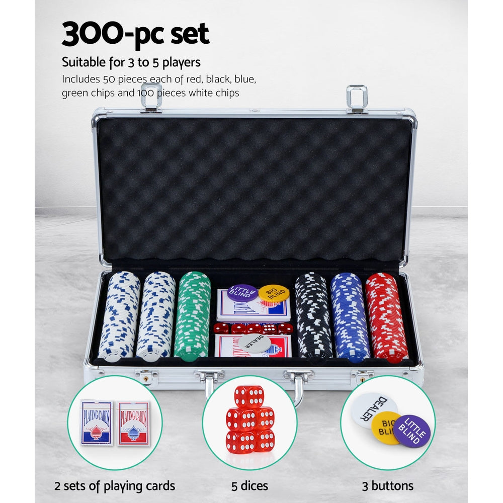 Poker Chip Set 300PC Chips TEXAS HOLD'EM Casino Glücksspiel Würfel Karten