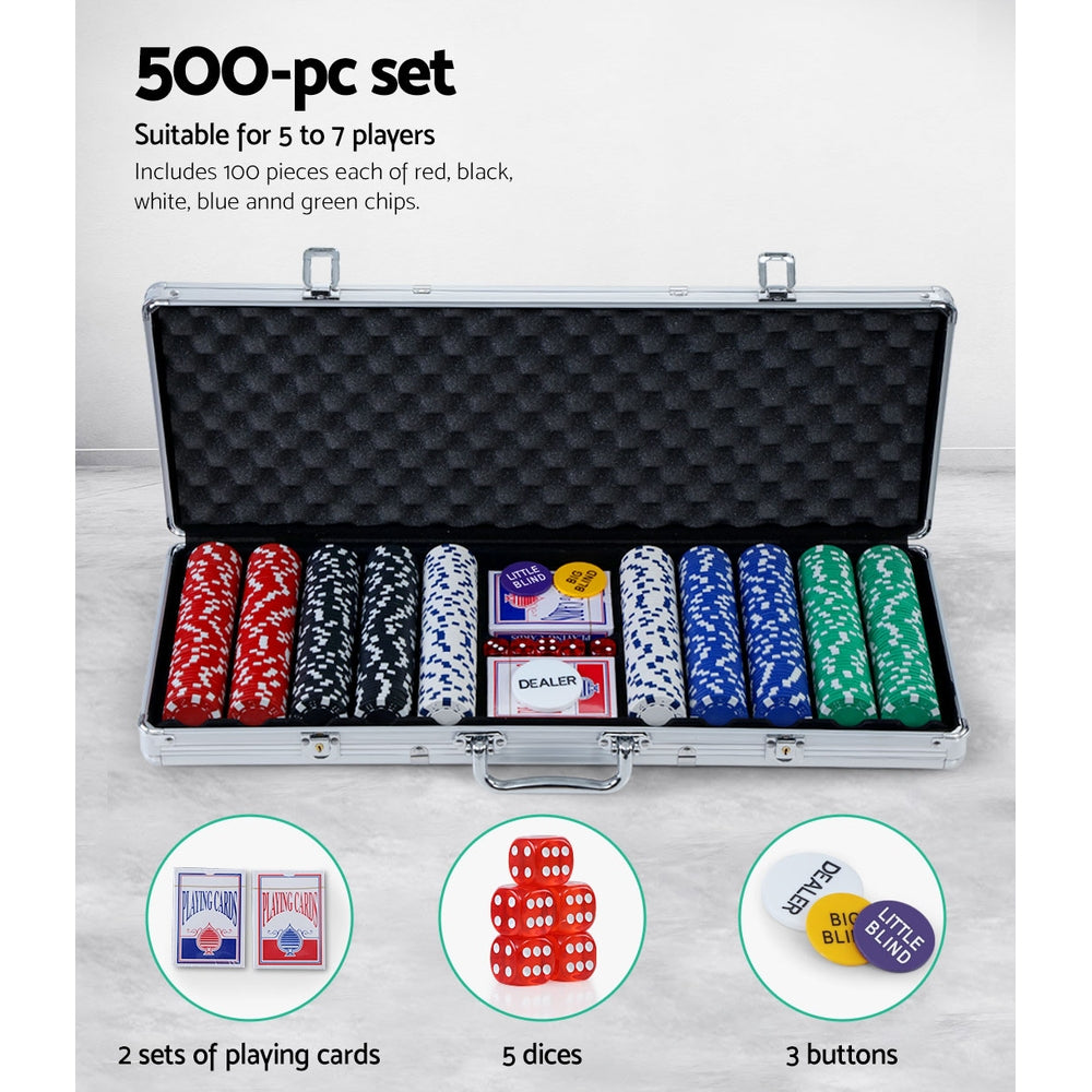 Pokerset 500 Chips TEXAS HOLD'EM Casino Glücksspiel Würfel Karten