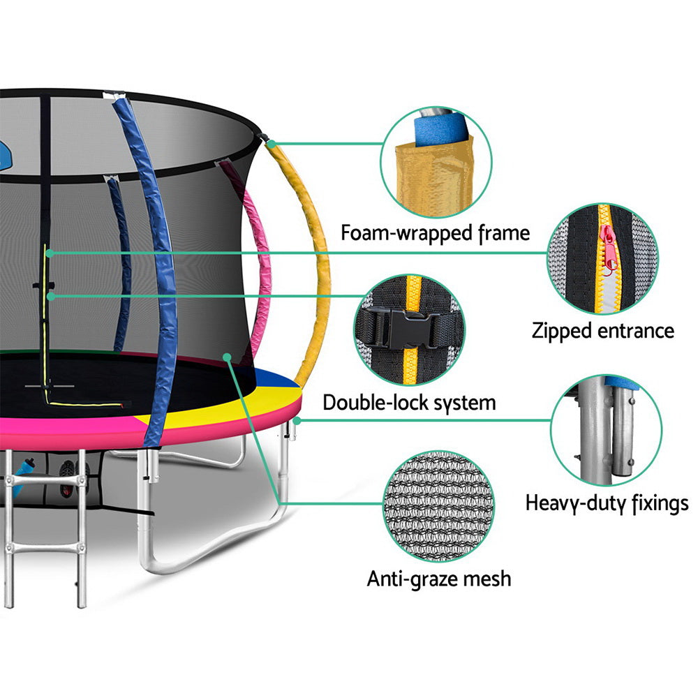 12FT Trampolin Rundes Trampolin mit Basketballkorb Kinder Geschenk Sicherheitsnetz Polster Outdoor Mehrfarbig