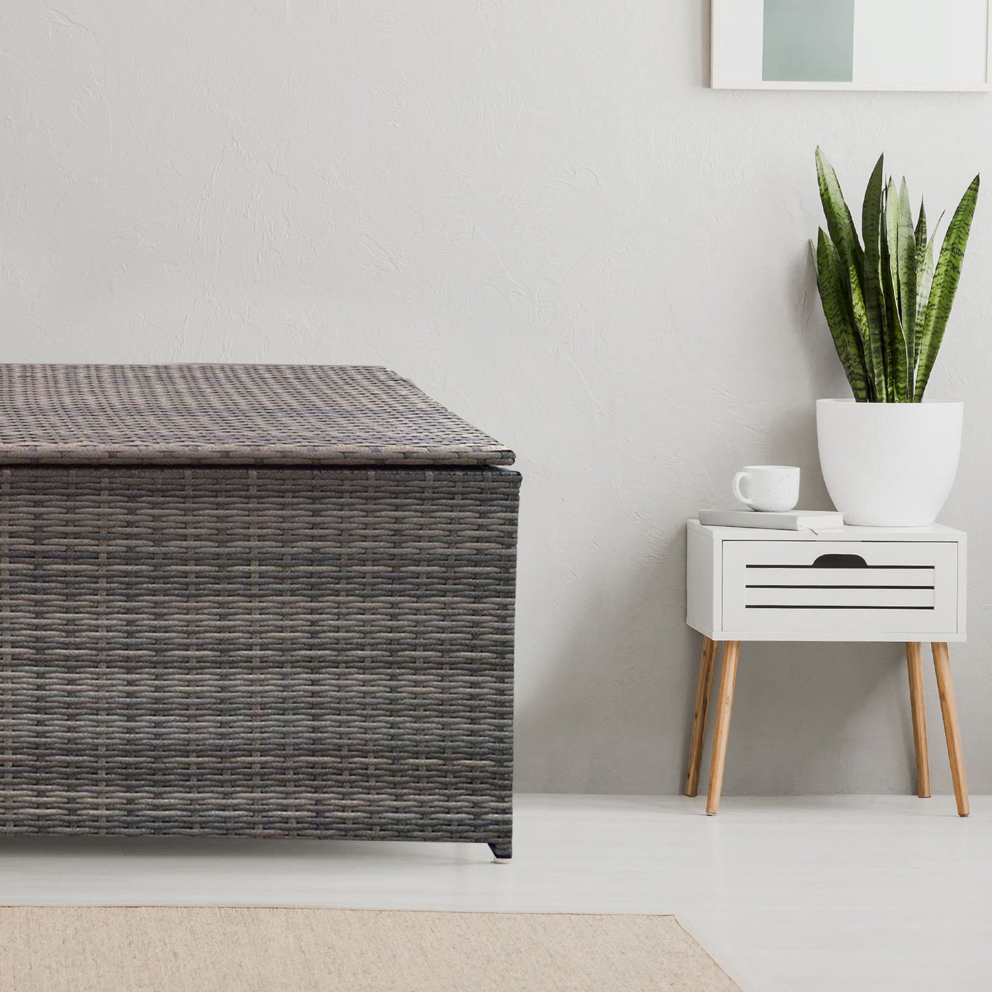 Furniture Outdoor Rattan Storage Box Garden Toy Tools Shed UV Resistant - Oatmeal