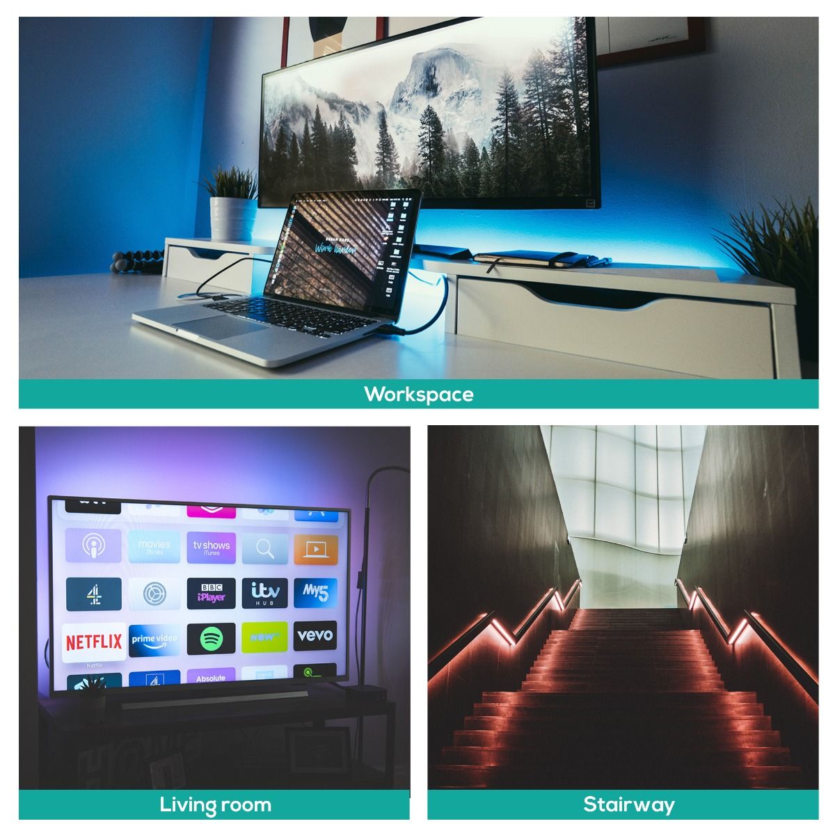 2m IP65 Smart RGB & Warm White LED Strip Lights