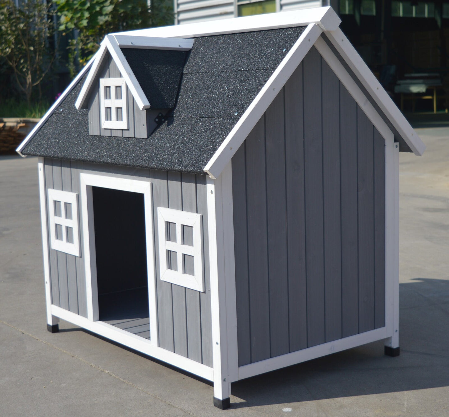Grey Large Timber Pet Dog Puppy Wooden Cabin Kennel Timber House