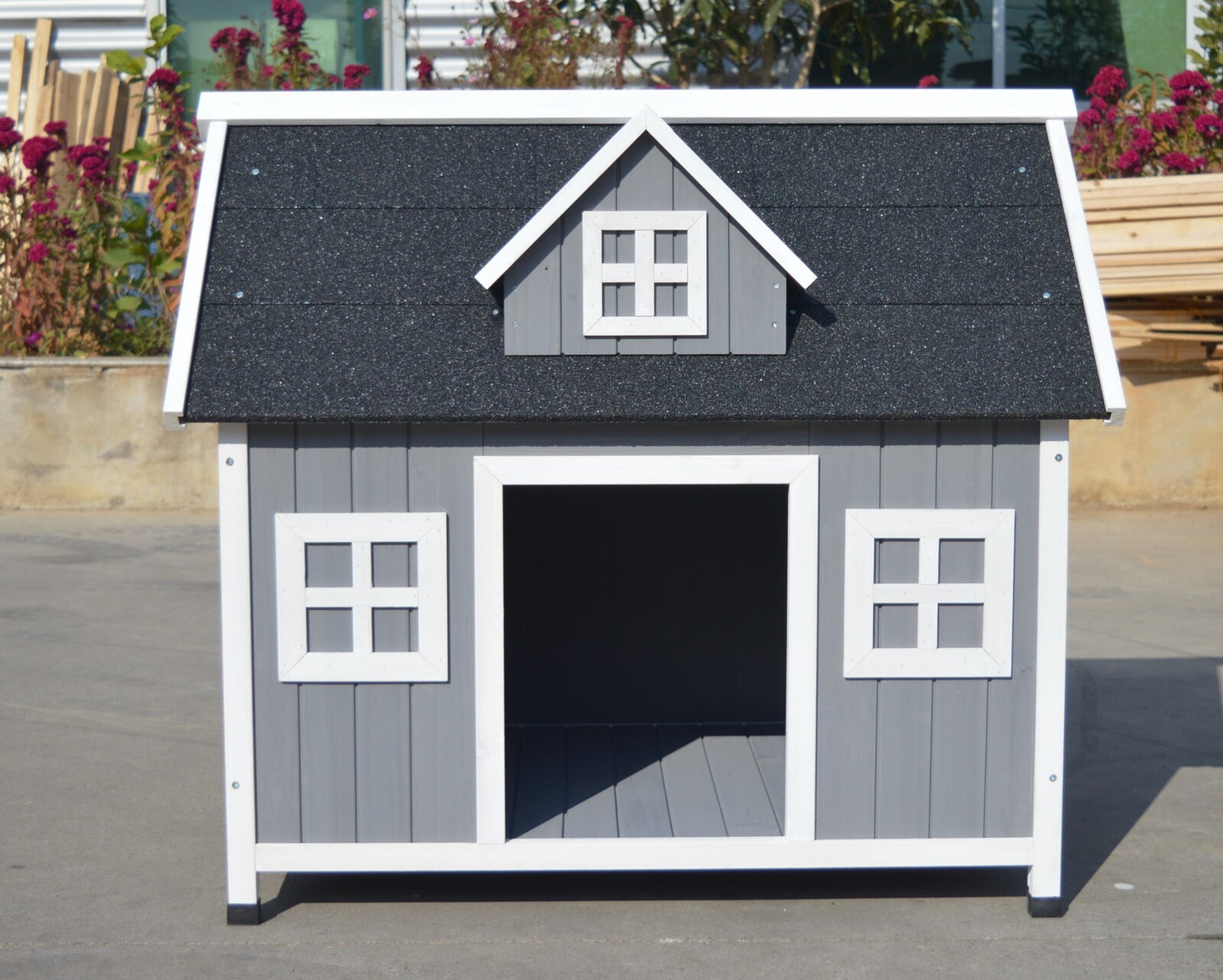 Grey Large Timber Pet Dog Puppy Wooden Cabin Kennel Timber House