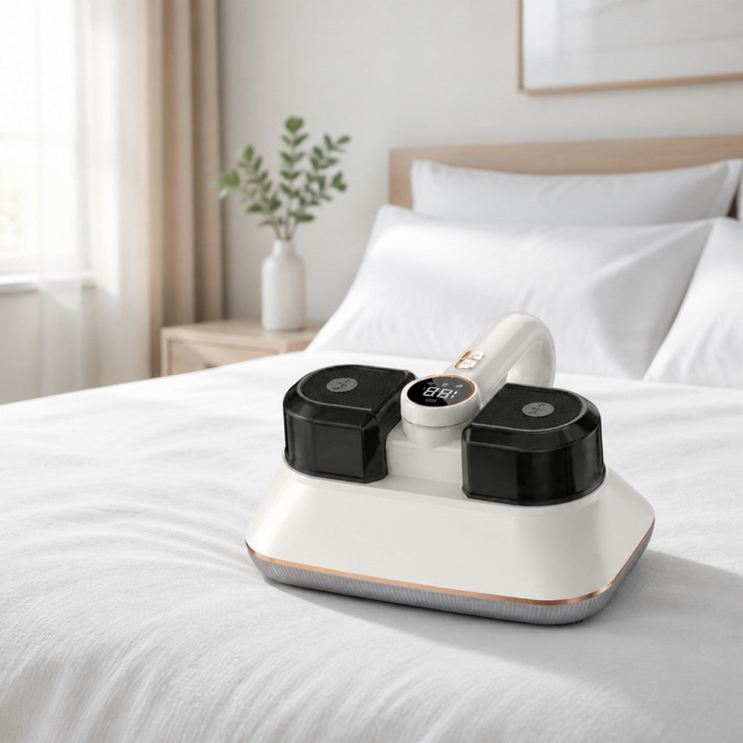 8000Pa Wireless Smart Mite Vacuum on a bed