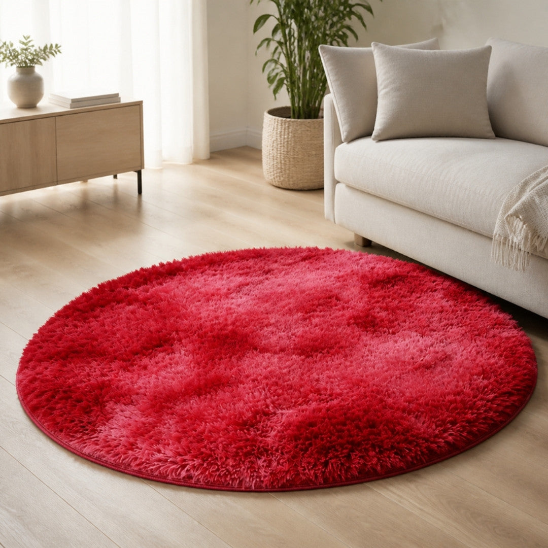Red Round Shag Rug