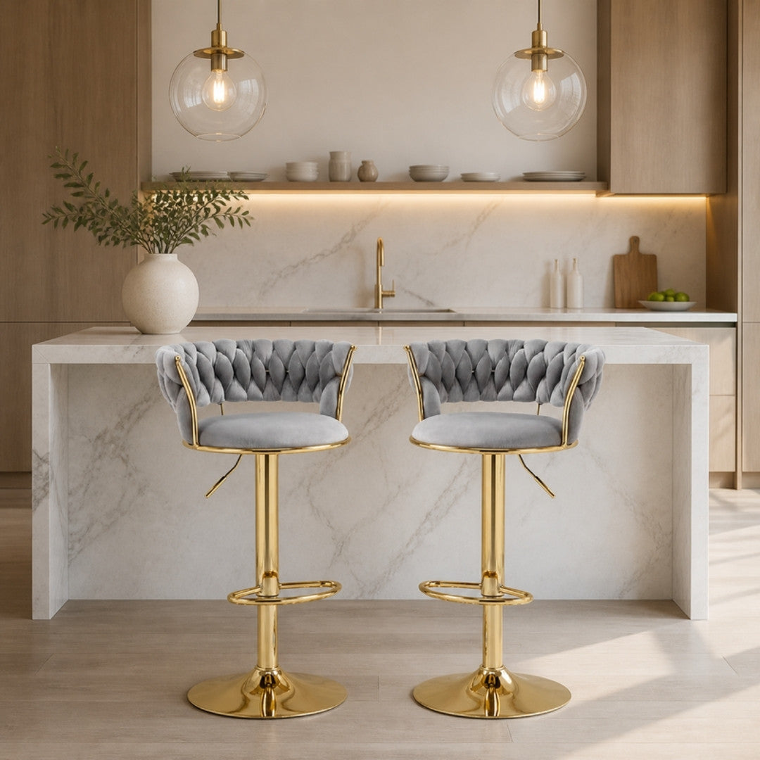 Swivel Bar Stools Grey Velvet