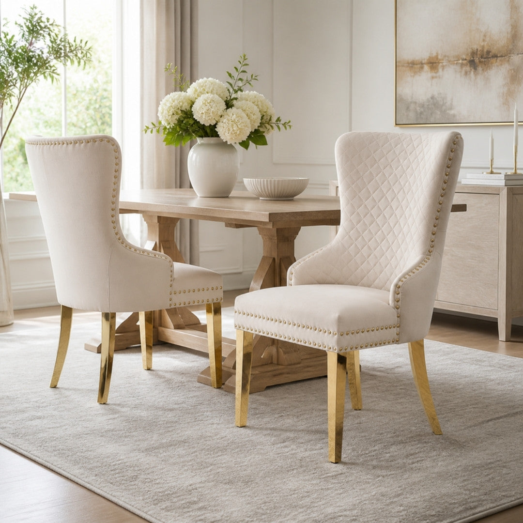 Beige Velvet Dining Chairs