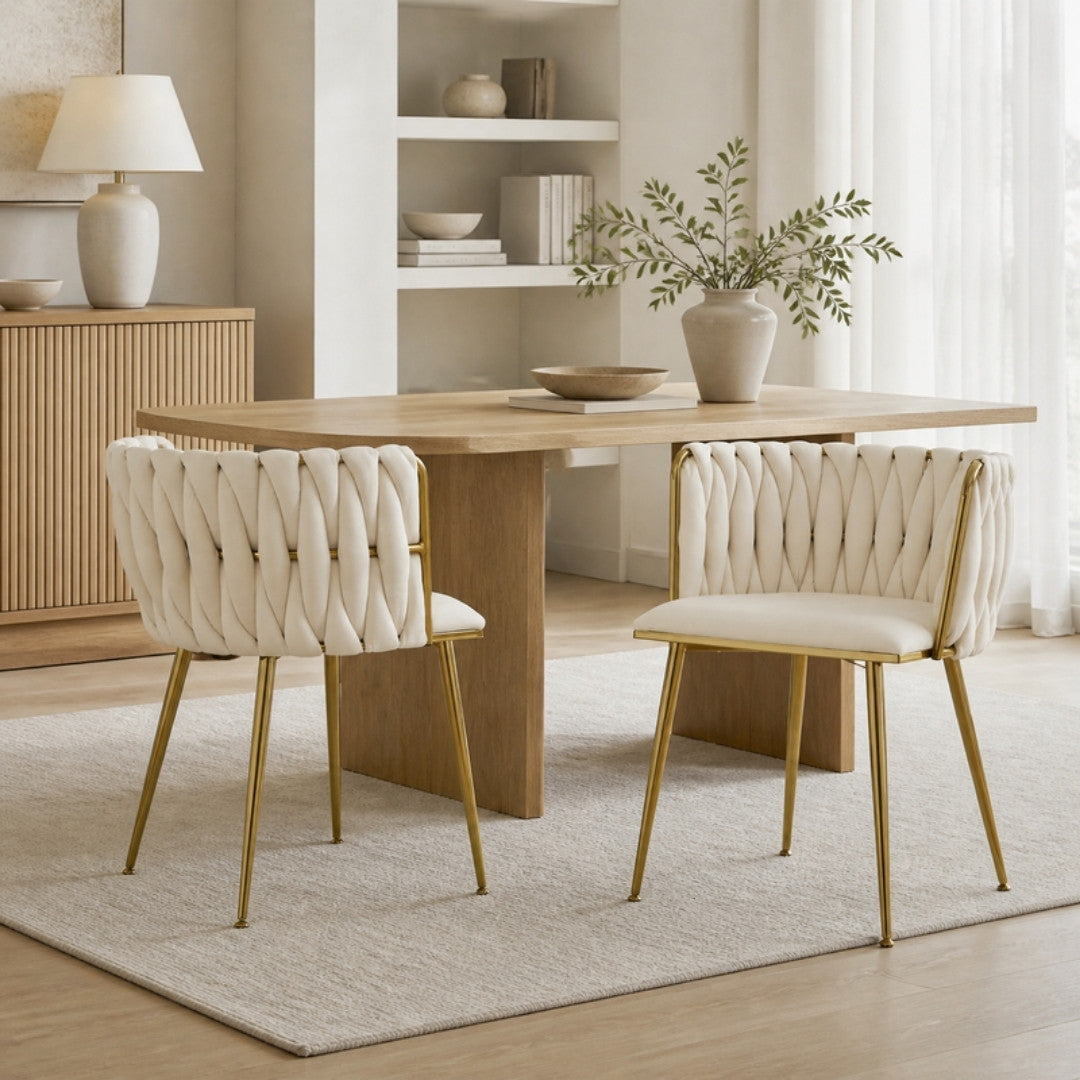Beige Velvet Woven Dining Chairs