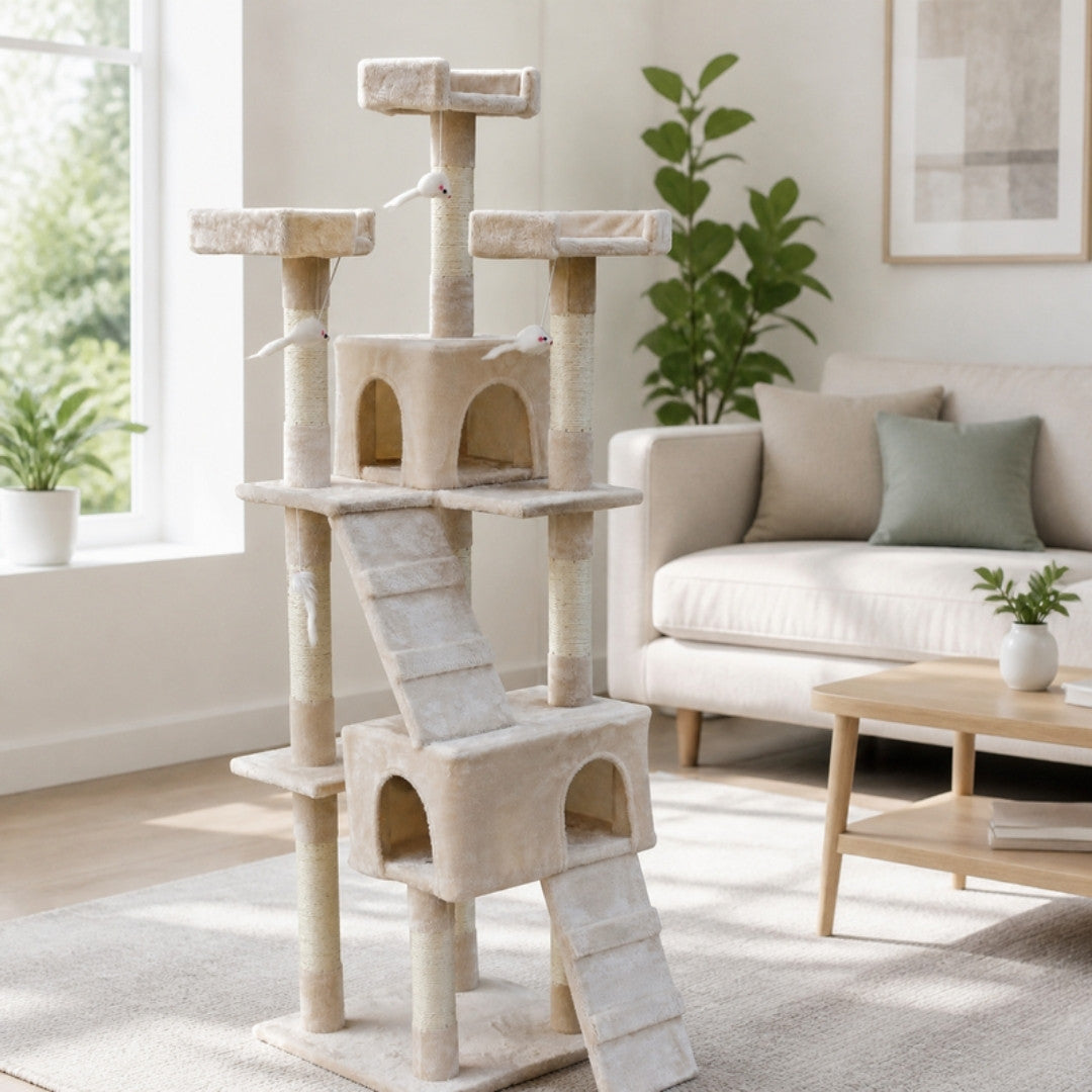 170cm cat scratching tree with ladder in a bright living room